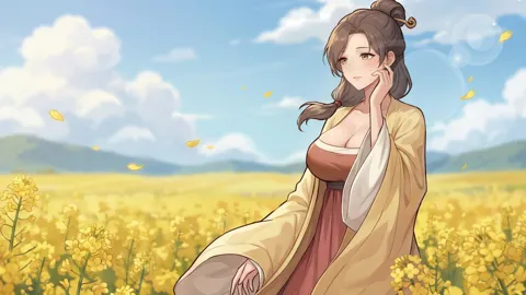 花田中的黄衣女子