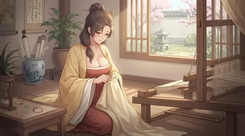 窗前端坐的黄衣女子